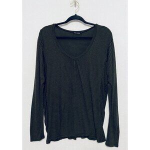 Ella Moss Top Womens Large Striped  Scoop Neck Long Sleeve Green Brown Boho